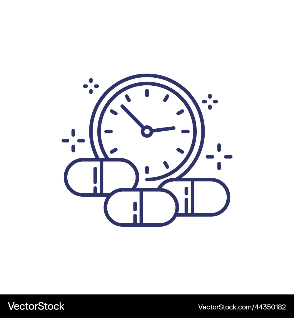 Medication time line icon with pills and clock Vector Image