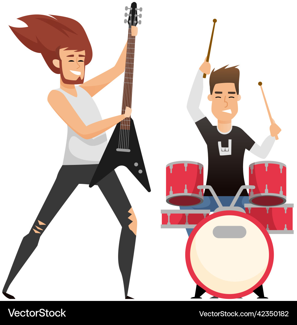 Rockmusiker spielen auf E-Gitarre Cartoon Rockmusiker spielen auf E-Gitarre Cartoon vektorbild