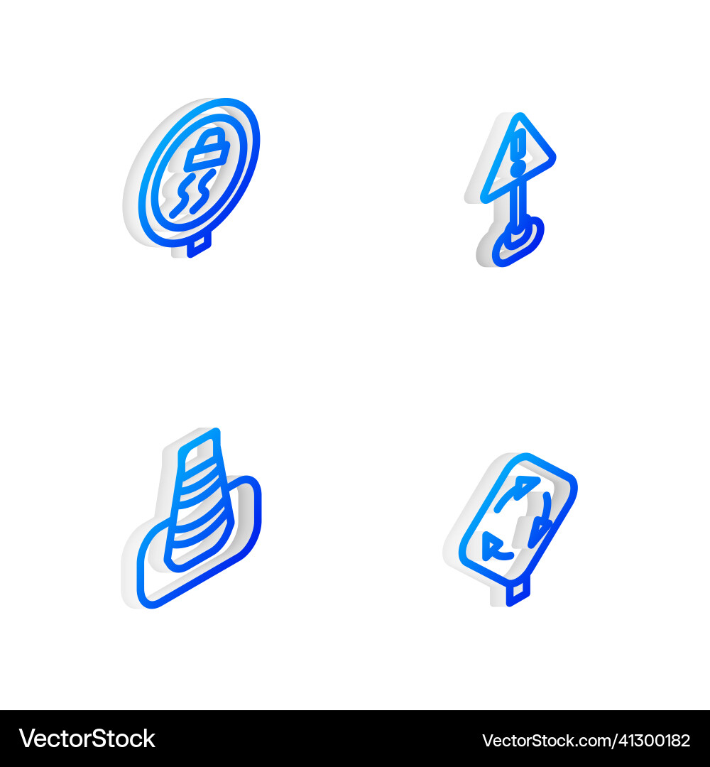 Set isometric line exclamation mark in triangle Set isometric line exclamation mark in triangle vector image