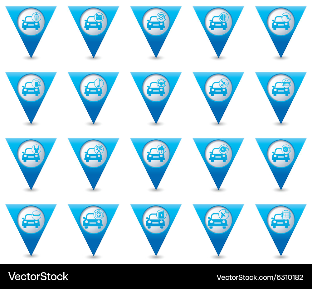 Set of 20 cars wit signs triangular map pointer Vector Image