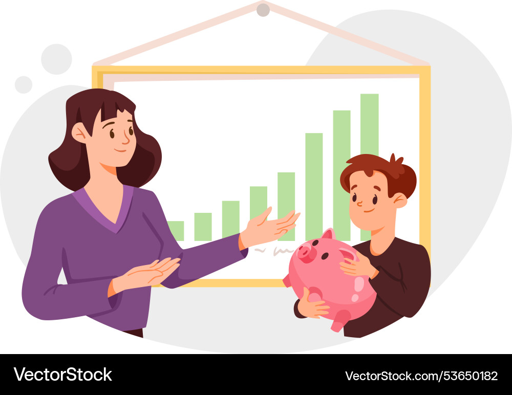 Woman parent character teach son save money Woman parent character teach son save money vector image