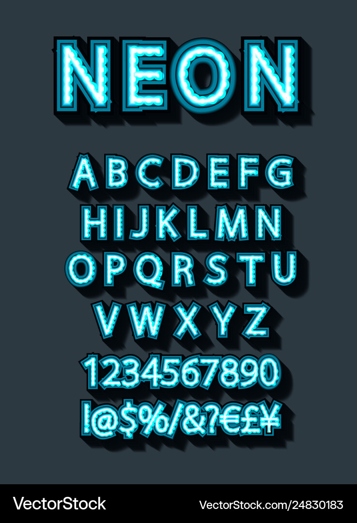 Blue neon character font set on dark background Blue neon character font set on dark background vector image