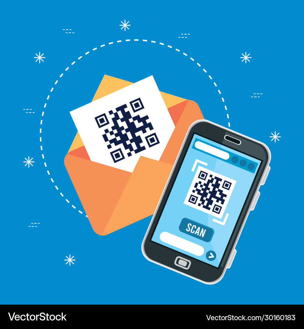 Code qr in smartphone and envelope vector image