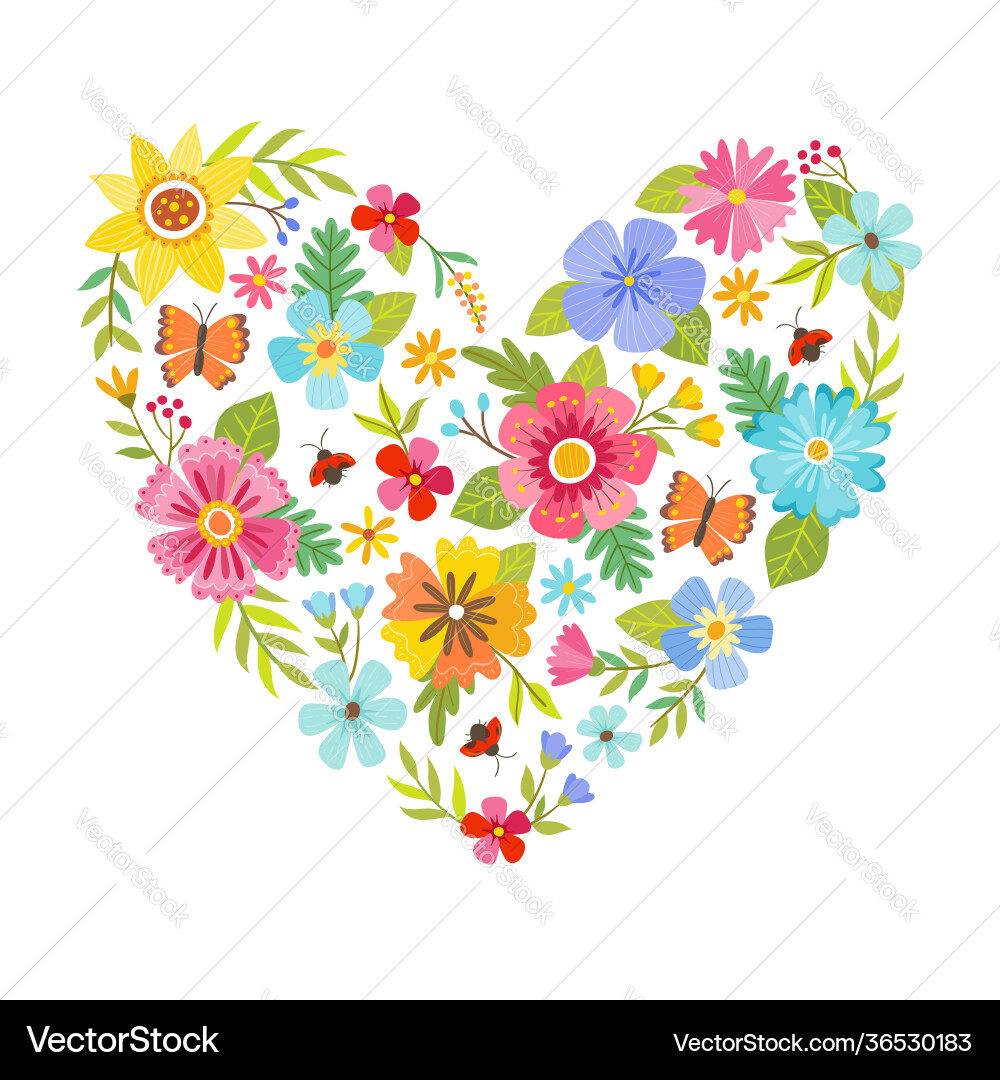 Floral Heart with Flowers vector image