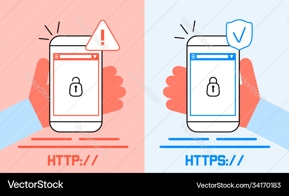 Http and https protocols difference concept vector image