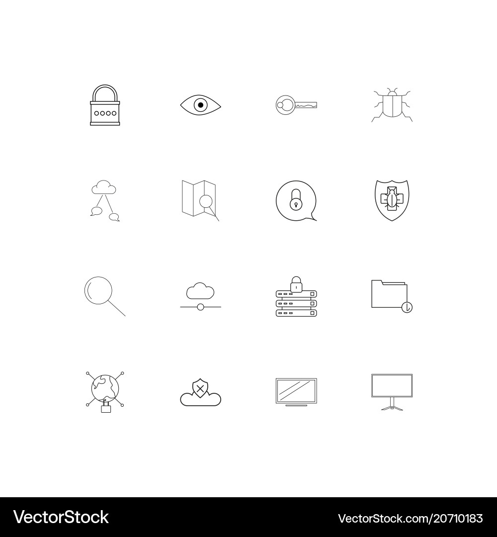 Internet security simple linear icons set vector image
