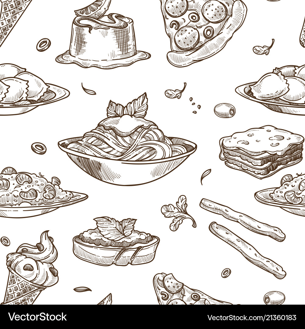 Italian cuisine sketch seamless pattern Italian cuisine sketch seamless pattern vector image