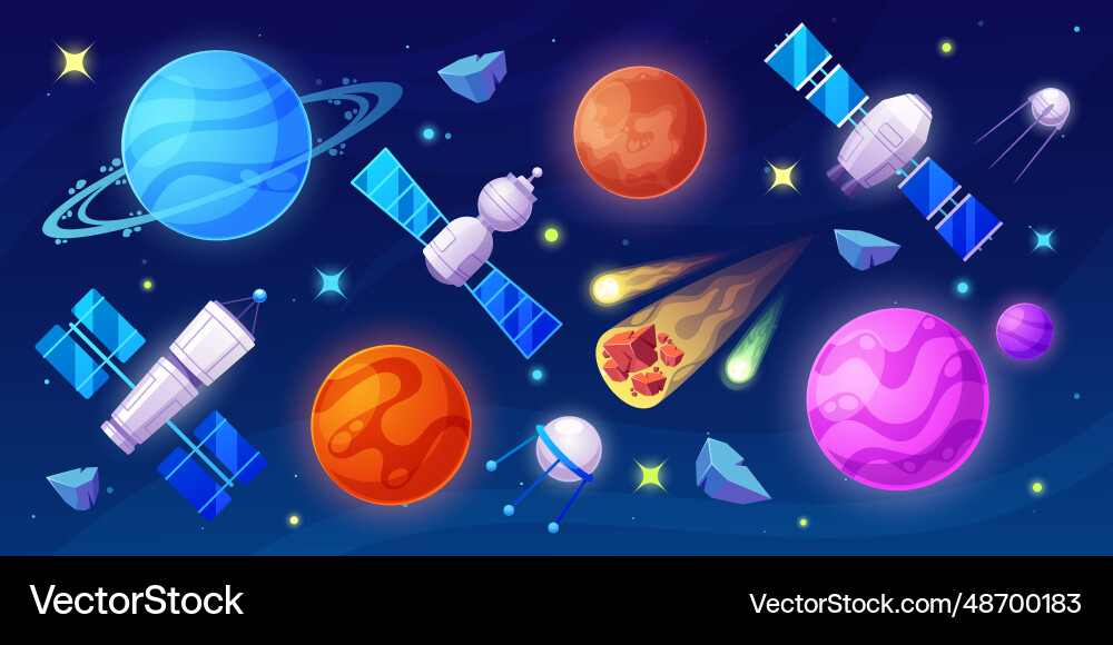Kosmisches Spielset der Raumobjekte Kosmisches Spielset der Raumobjekte vektorbild