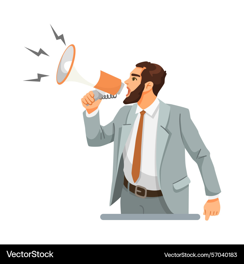 Man shouting through megaphone causing noise Vector Image
