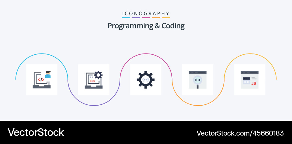 Programming and coding flat 5 icon pack including vector image