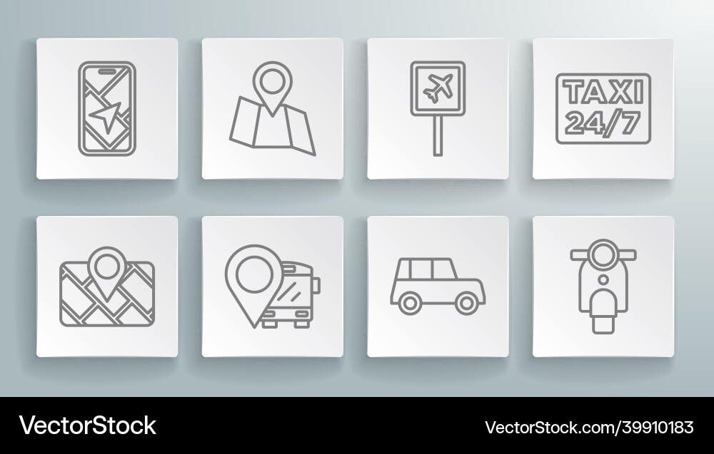 Set line gps device with map folded location vector image