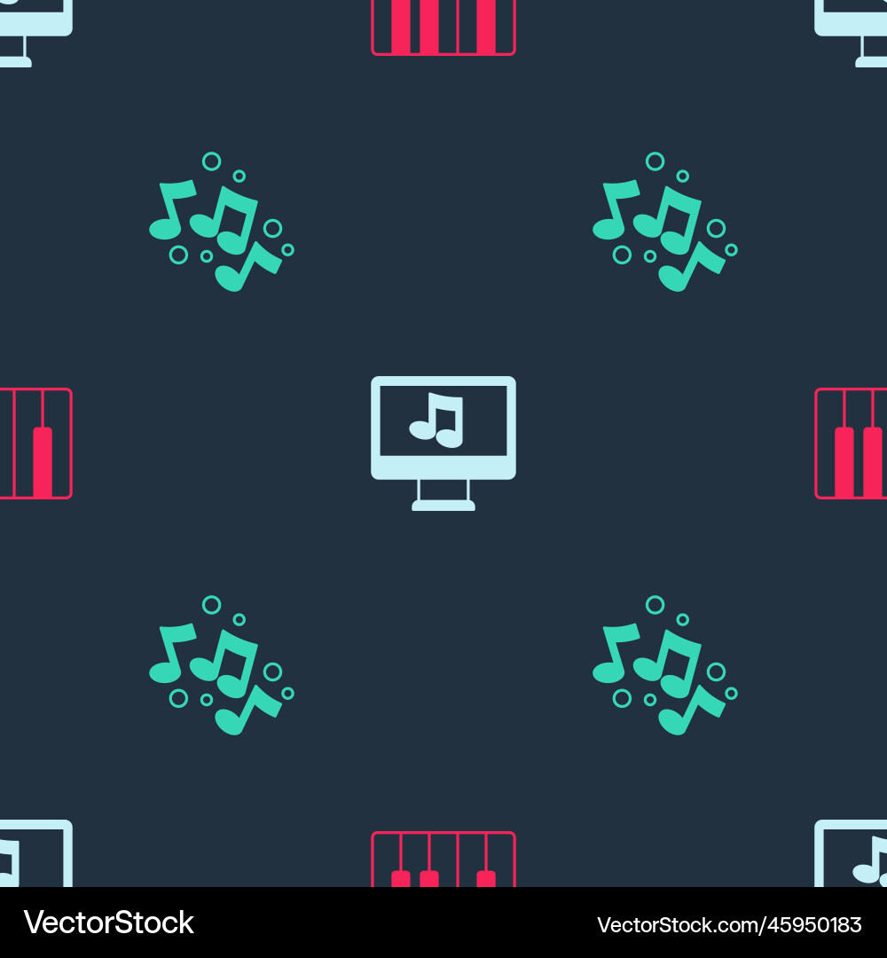 Set music synthesizer computer with note Set music synthesizer computer with note vector image