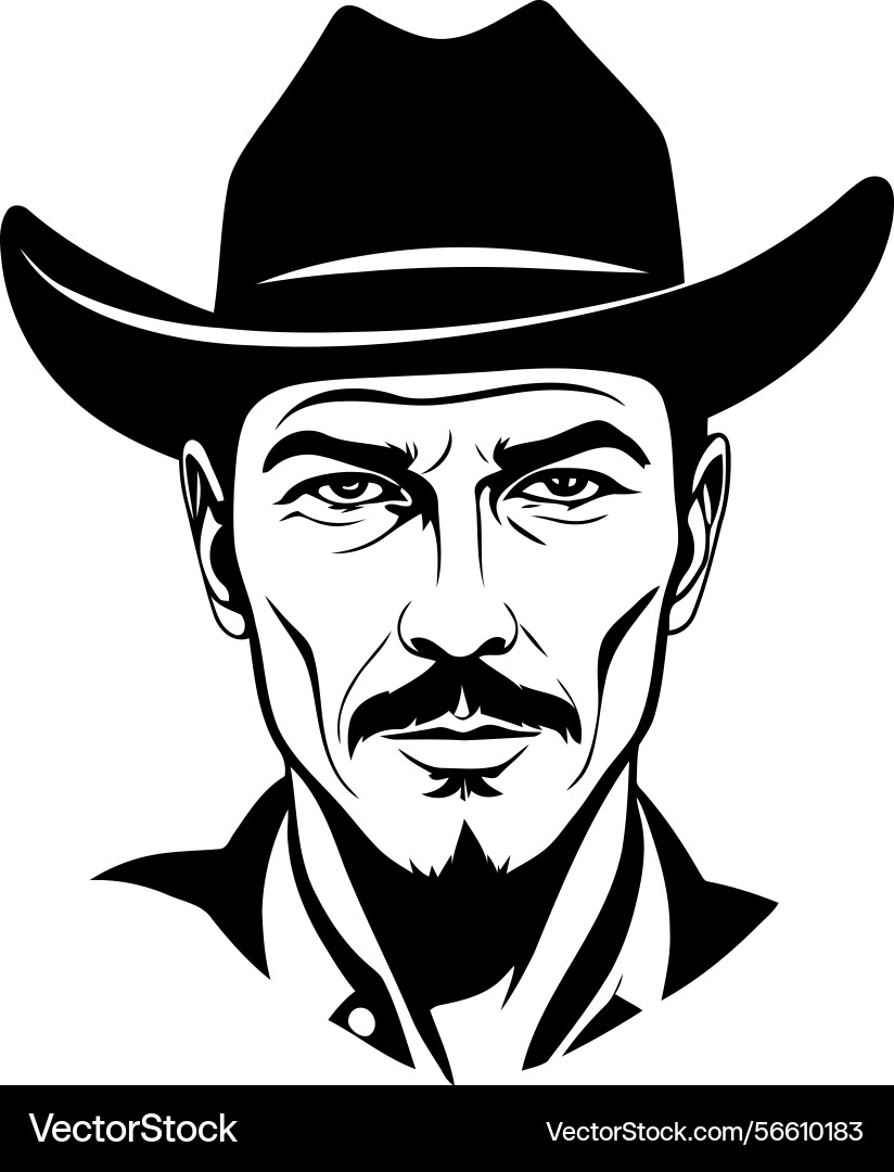 Silhouette of a cowboy portrait isolated Vector Image