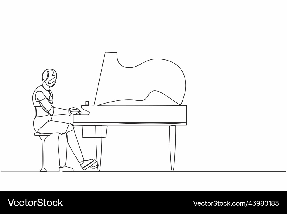 Single continuous line drawing robot sitting Vector Image