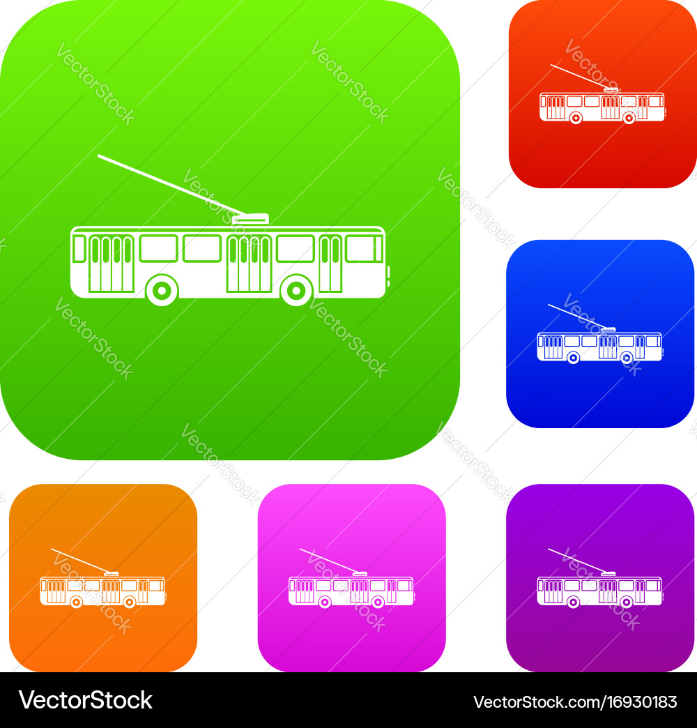 Trolleybus set collection vector image