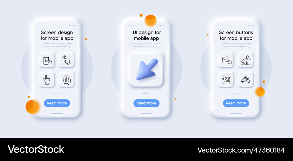 Clapping hands scroll down and couple line icons Clapping hands scroll down and couple line icons vector image