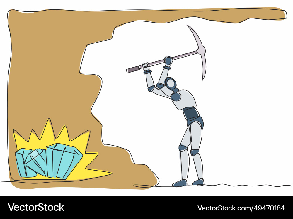 Continuous one line drawing robot digging Continuous one line drawing robot digging Vector Image