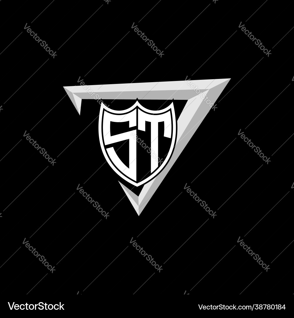 Initial letter s t shield shape with triangular Initial letter s t shield shape with triangular Vector Image