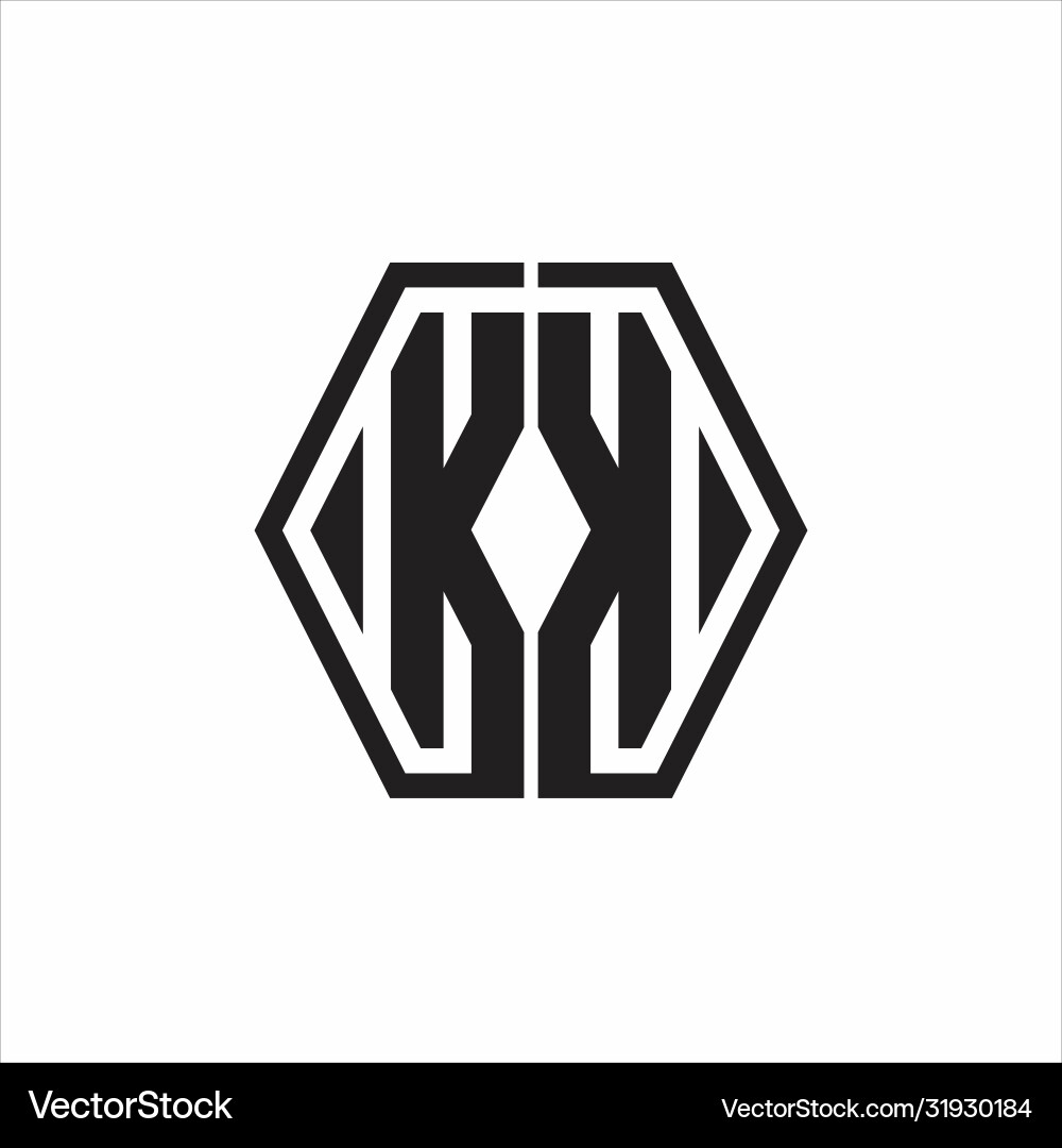 Kk logo monogram with hexagon line rounded design Vector Image