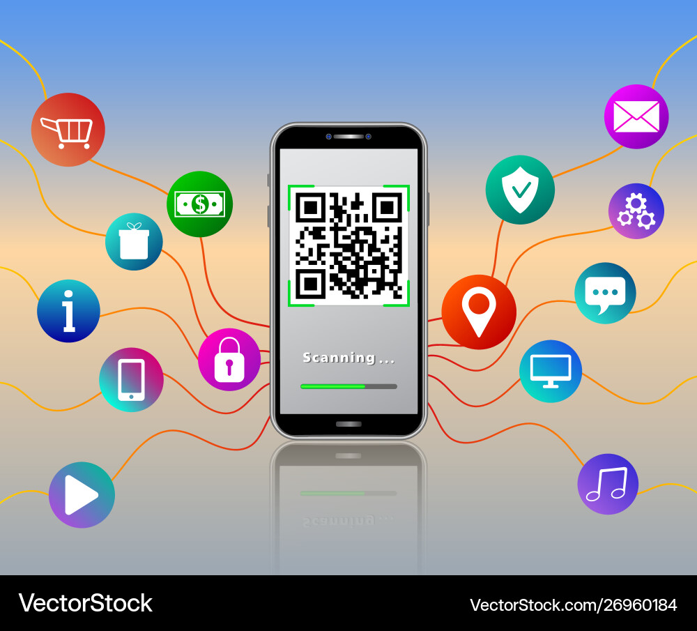 Qr code reader mobile app on smartphone touch Qr code reader mobile app on smartphone touch vector image
