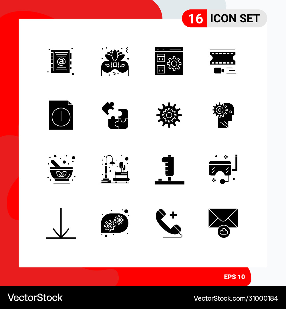 Set 16 solid glyphs on grid for file alert Vector Image