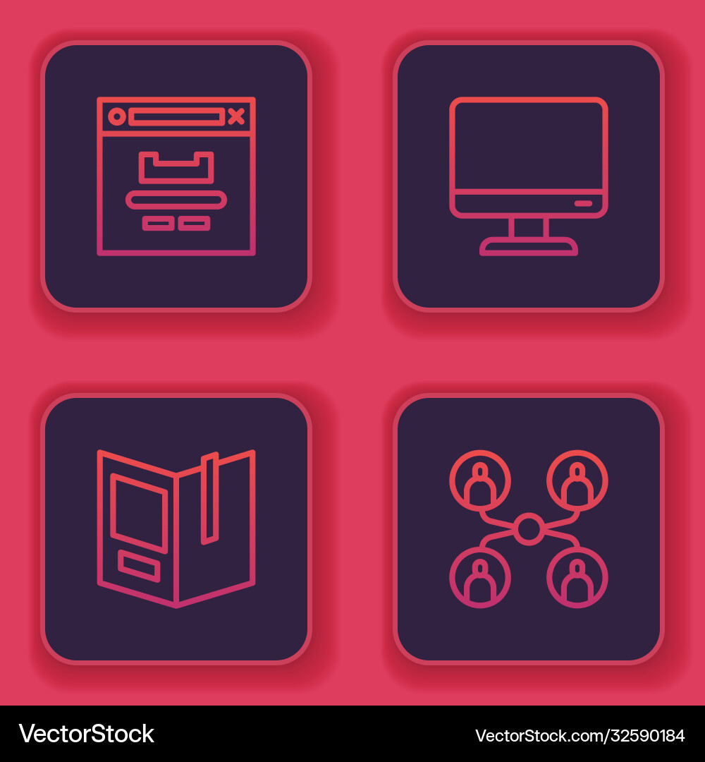 Set line browser window open book computer Set line browser window open book computer vector image