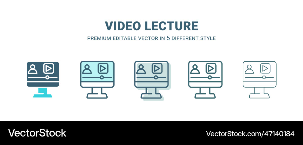 Video lecture icon in 5 different style outline vector image