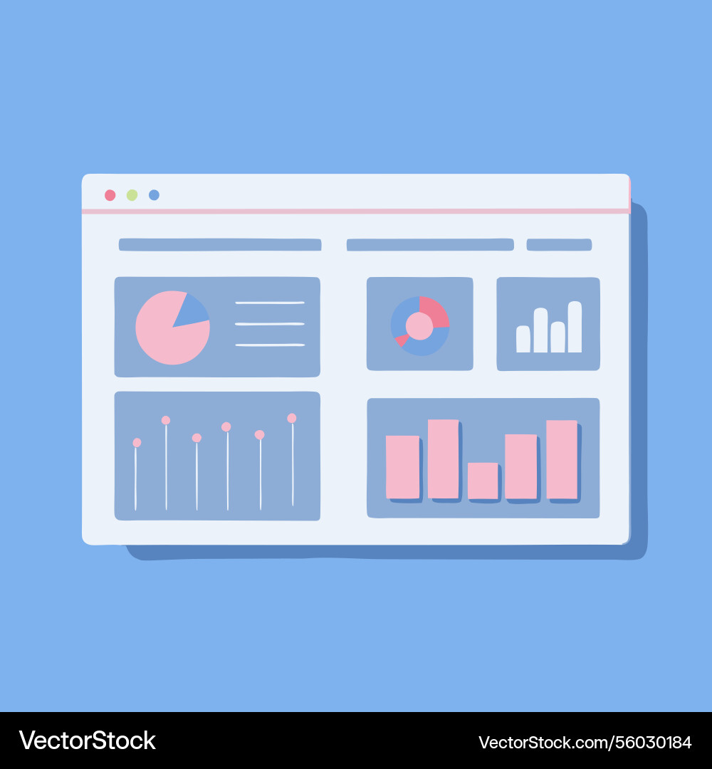 Webpage dashboard displaying various charts vector image