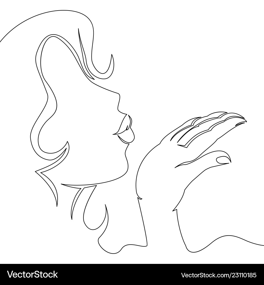 Continuous one line woman blowing a kiss vector image