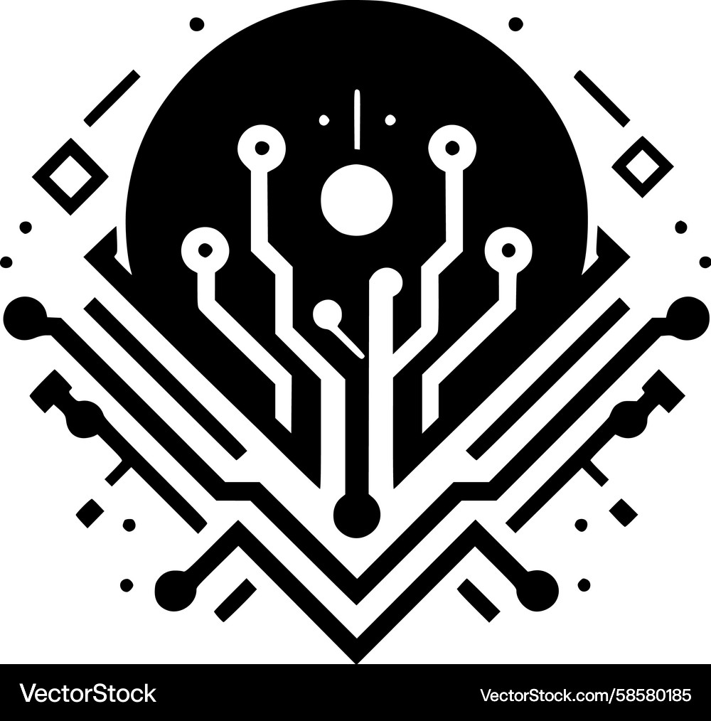 Dynamic Circuit Network Emblem Vector Image