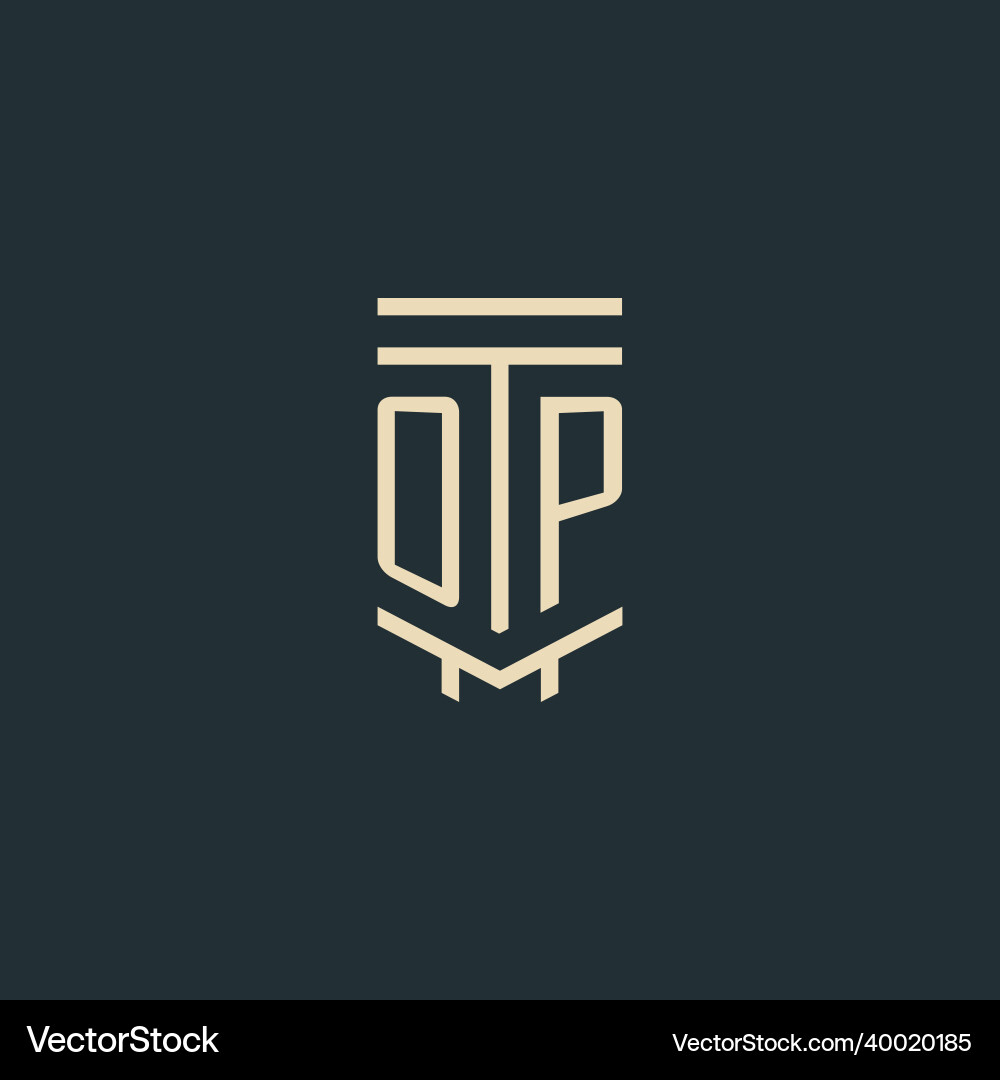 Op initial monogram with simple line art pillar Op initial monogram with simple line art pillar Vector Image