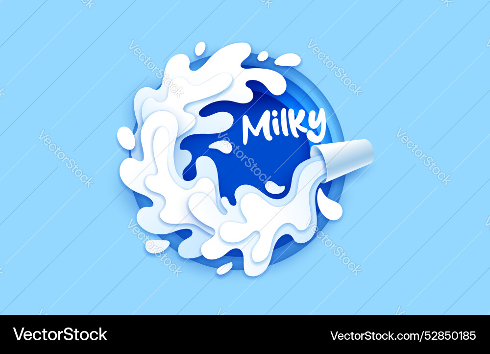Paper cut milk glass with drink flow wave splash Paper cut milk glass with drink flow wave splash vector image