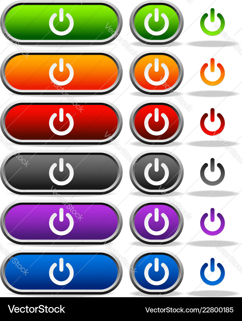 Power buttons in different colors Power buttons in different colors Vector Image