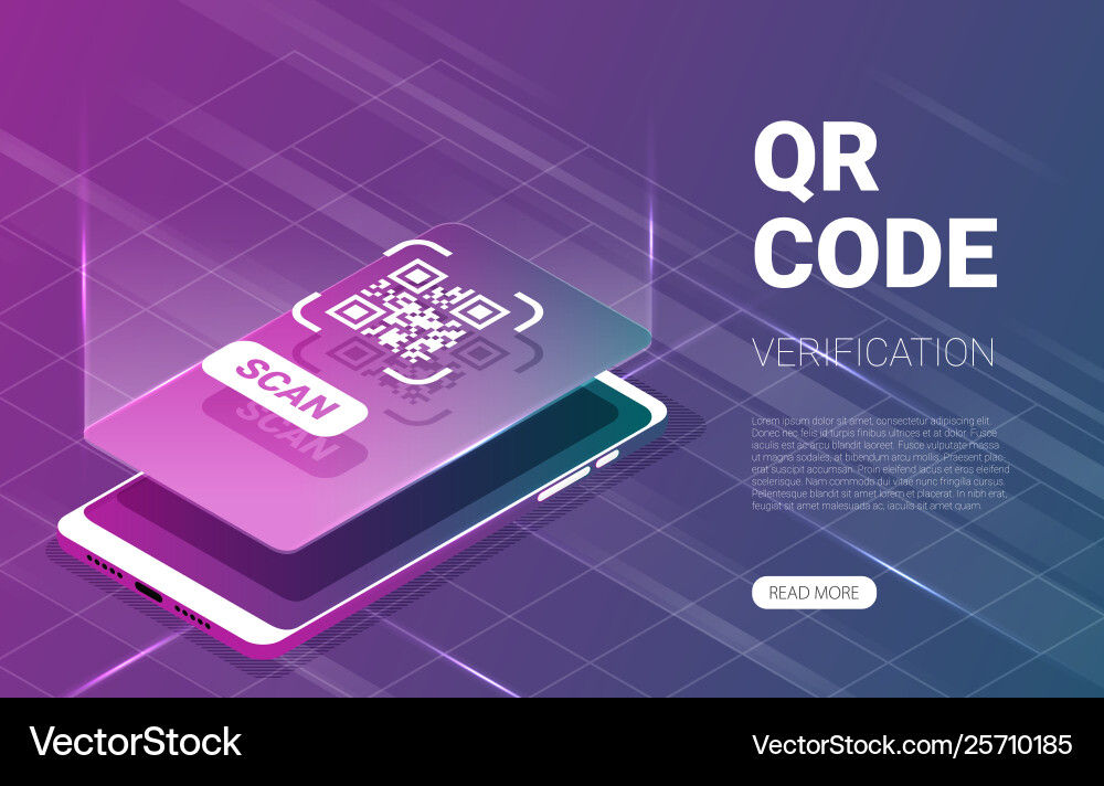 Qr code verification service web banner isometric Qr code verification service web banner isometric Vector Image