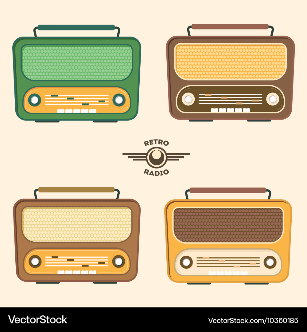 Retro Radio Set - Flat Style Vector Image