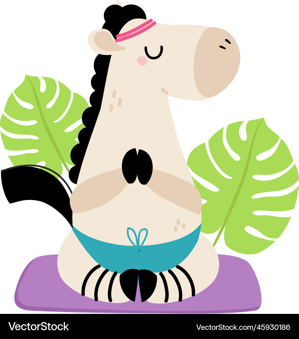 Cute funny baby horse meditating in lotus position Cute funny baby horse meditating in lotus position vector image