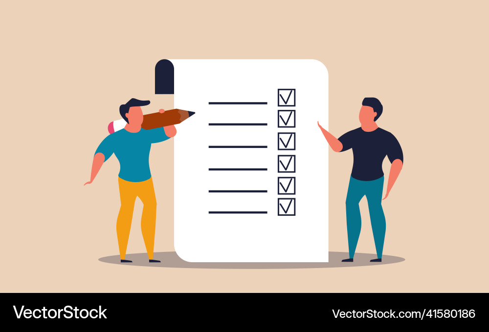 Document list plan with people and man check task Vector Image