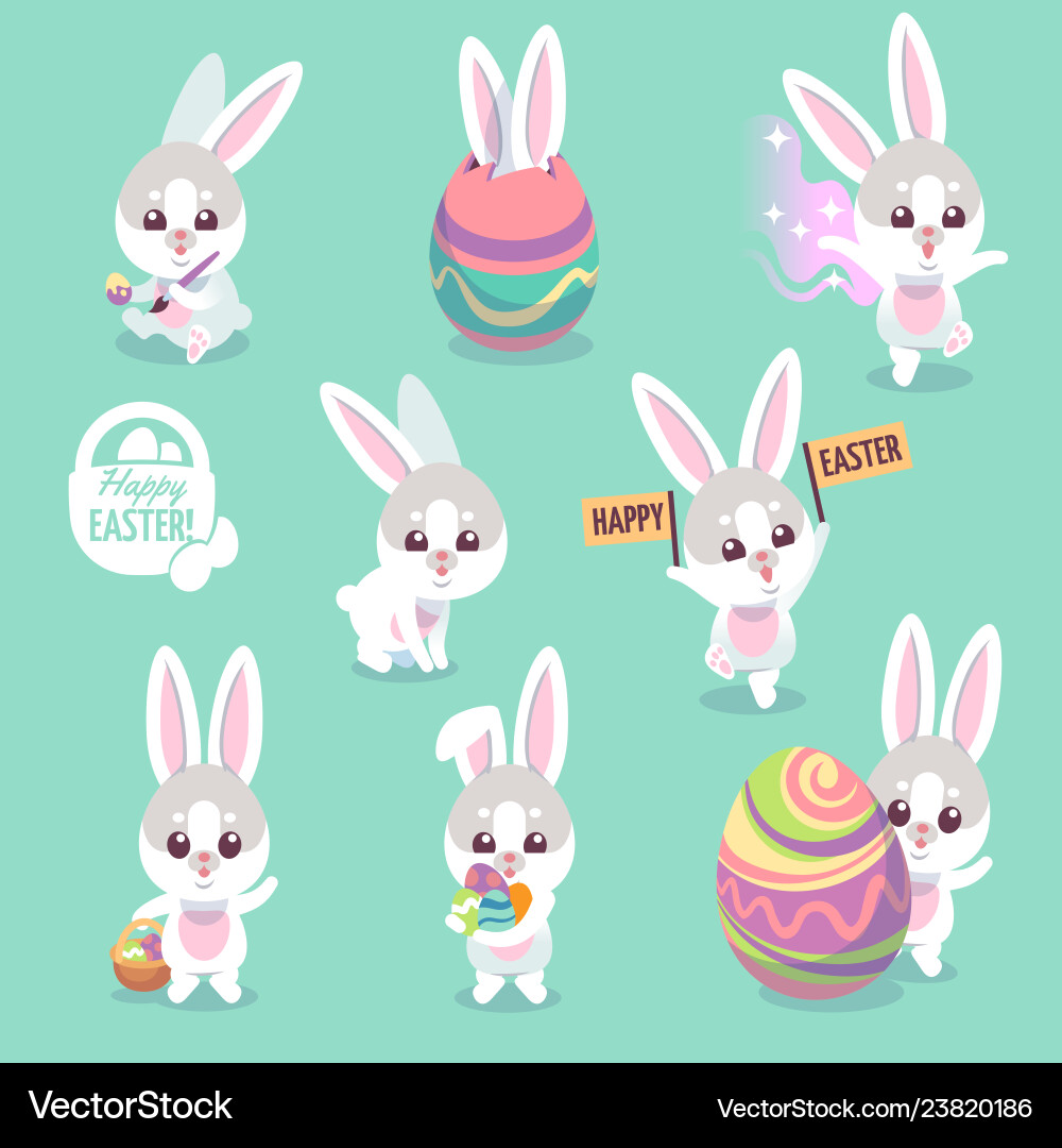 Easter bunny characters cute rabbit with Vector Image