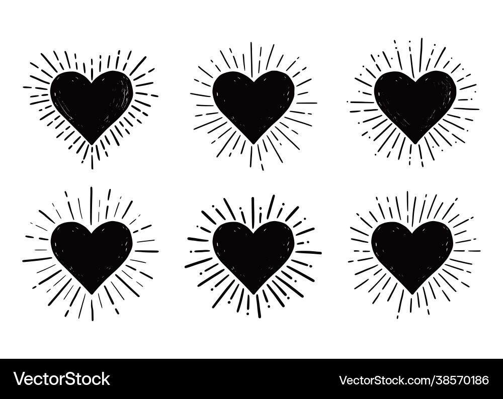 Heart hipster sunburst hand drawn Heart hipster sunburst hand drawn vector image