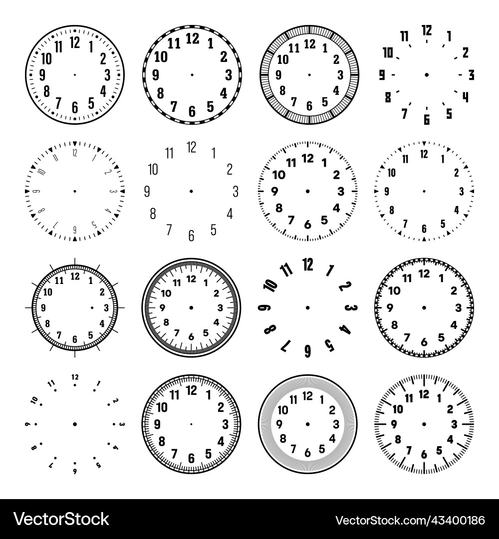 Mechanical clock faces with arabic numerals bezel Vector Image