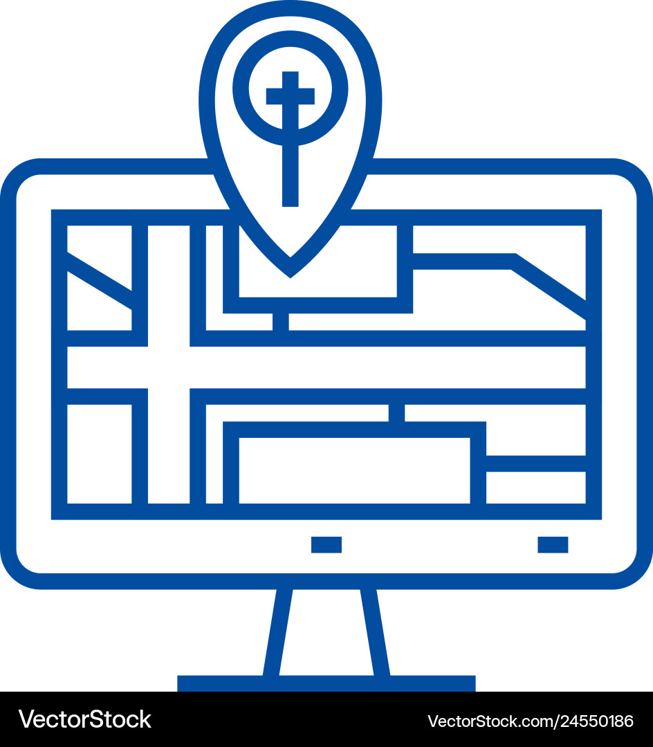 Navigation monitor with map line icon concept Navigation monitor with map line icon concept Vector Image