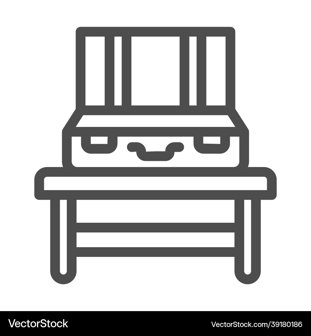 Opened empty suitcase on the table line icon Opened empty suitcase on the table line icon Vector Image