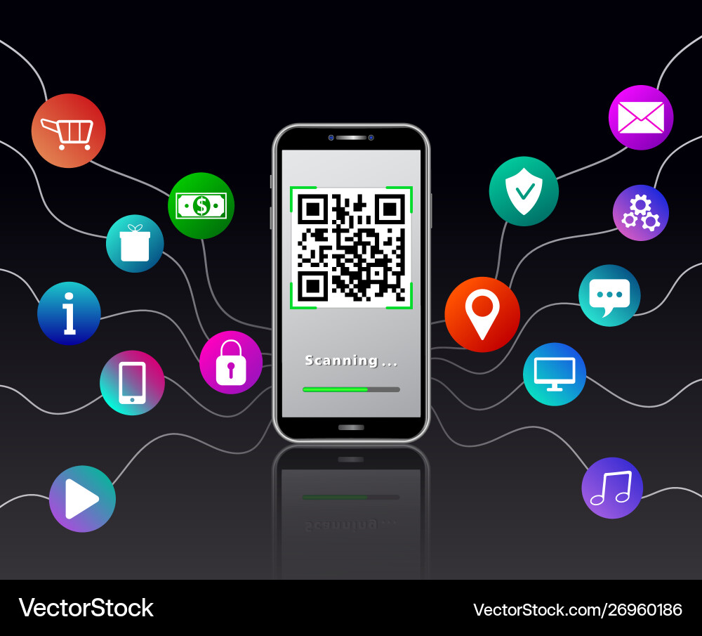 Qr code reader mobile app on smartphone touch Qr code reader mobile app on smartphone touch vector image