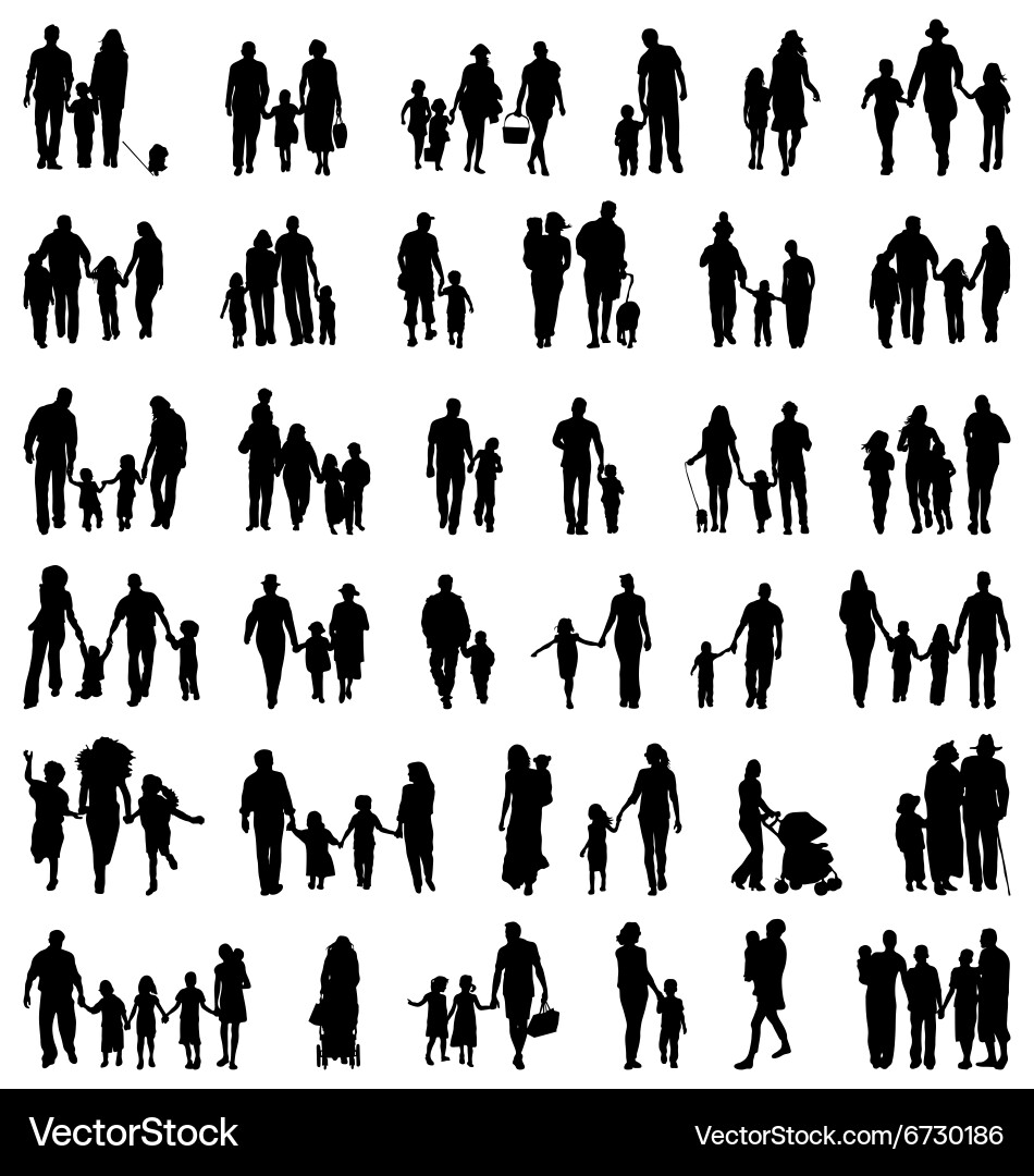 Silhouetted Families Walking Vector Image
