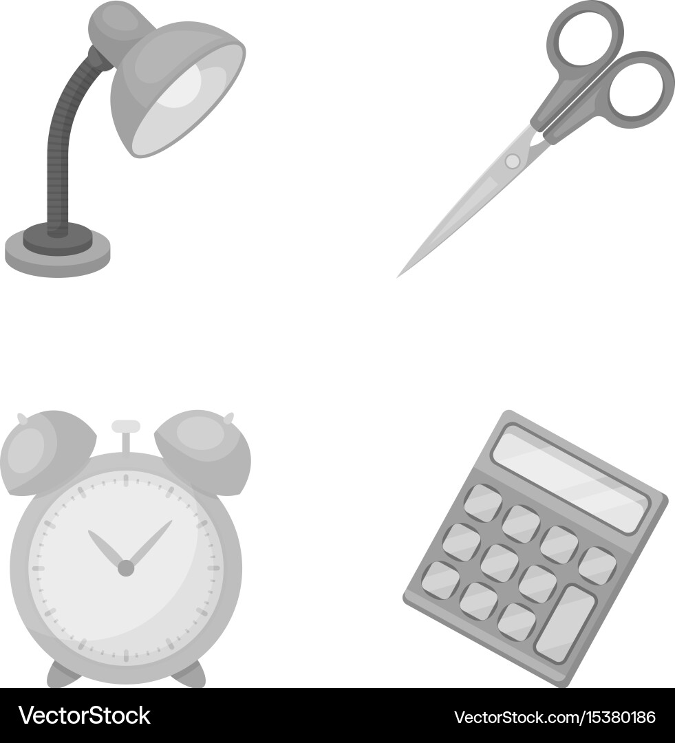 Table lamp scissors alarm clock calculator vector image