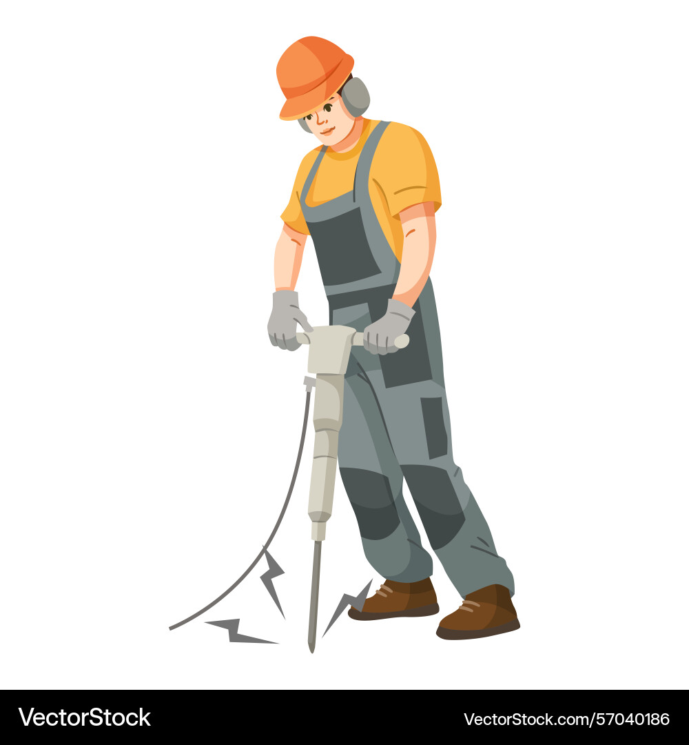 Worker using jackhammer causing noise pollution on Worker using jackhammer causing noise pollution on vector image