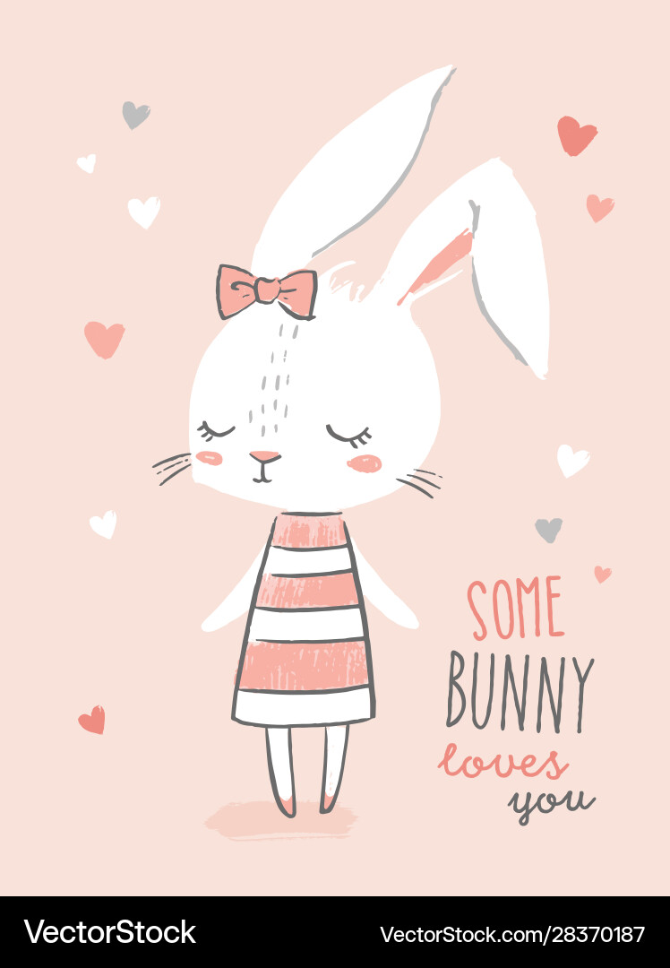 Cute Rabbit Valentine Card Vector Image