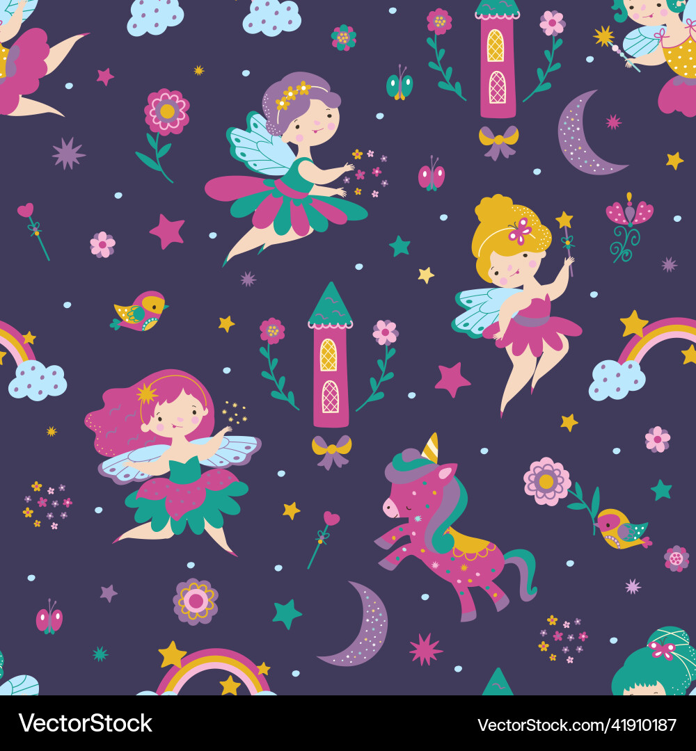 Fairy seamless pattern child tale characters Fairy seamless pattern child tale characters vector image