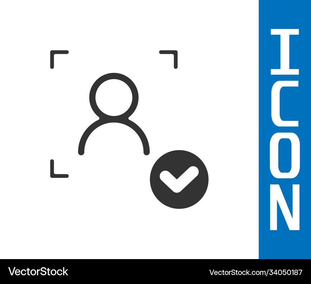 Grey face recognition with check mark icon Grey face recognition with check mark icon vector image