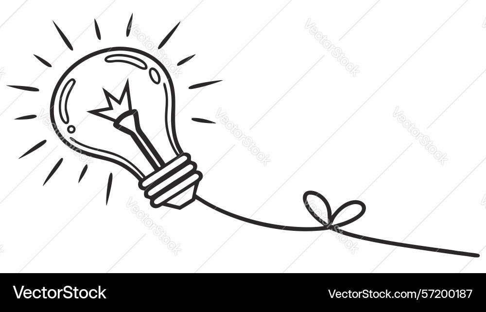 Lightbulb connected by a line continuous idea vector image